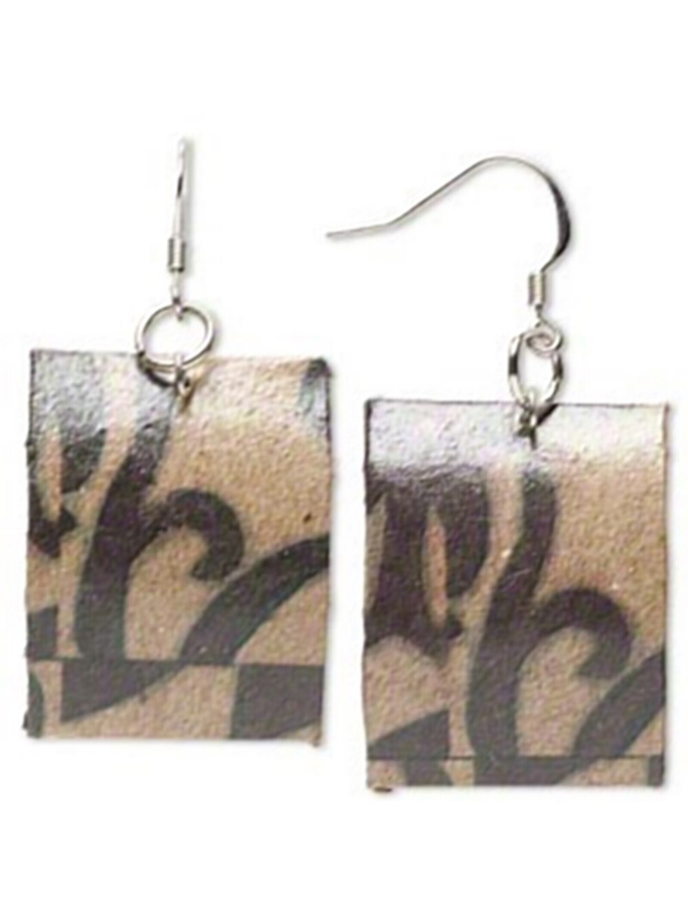 Philippines Artisan Printed Lacquered Tan Brown Paper Geometric Design Earrings
